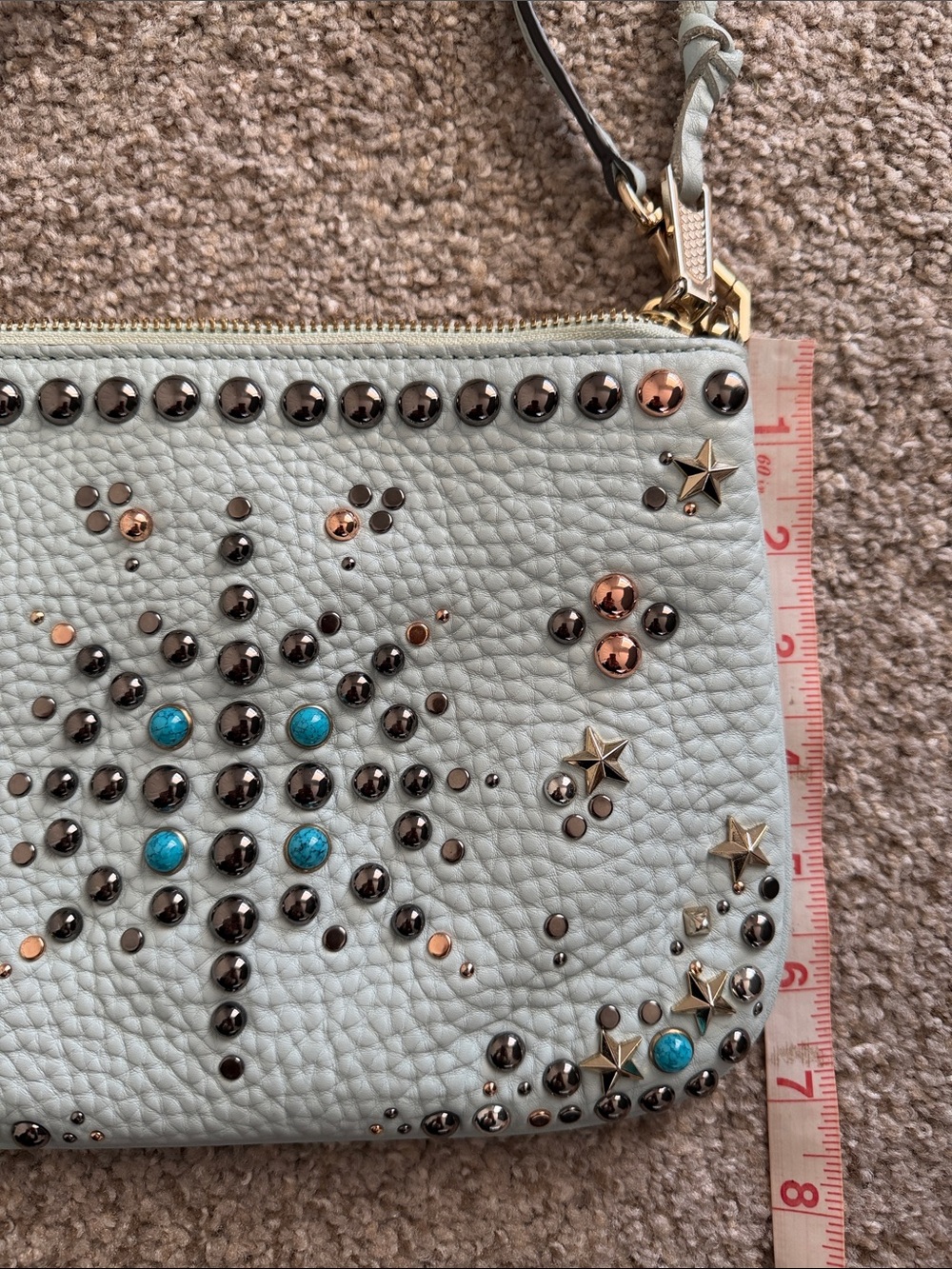 Rebecca Minkoff Studded Light Blue Pebbled Embellished Crossbody - Picture 10 of 10